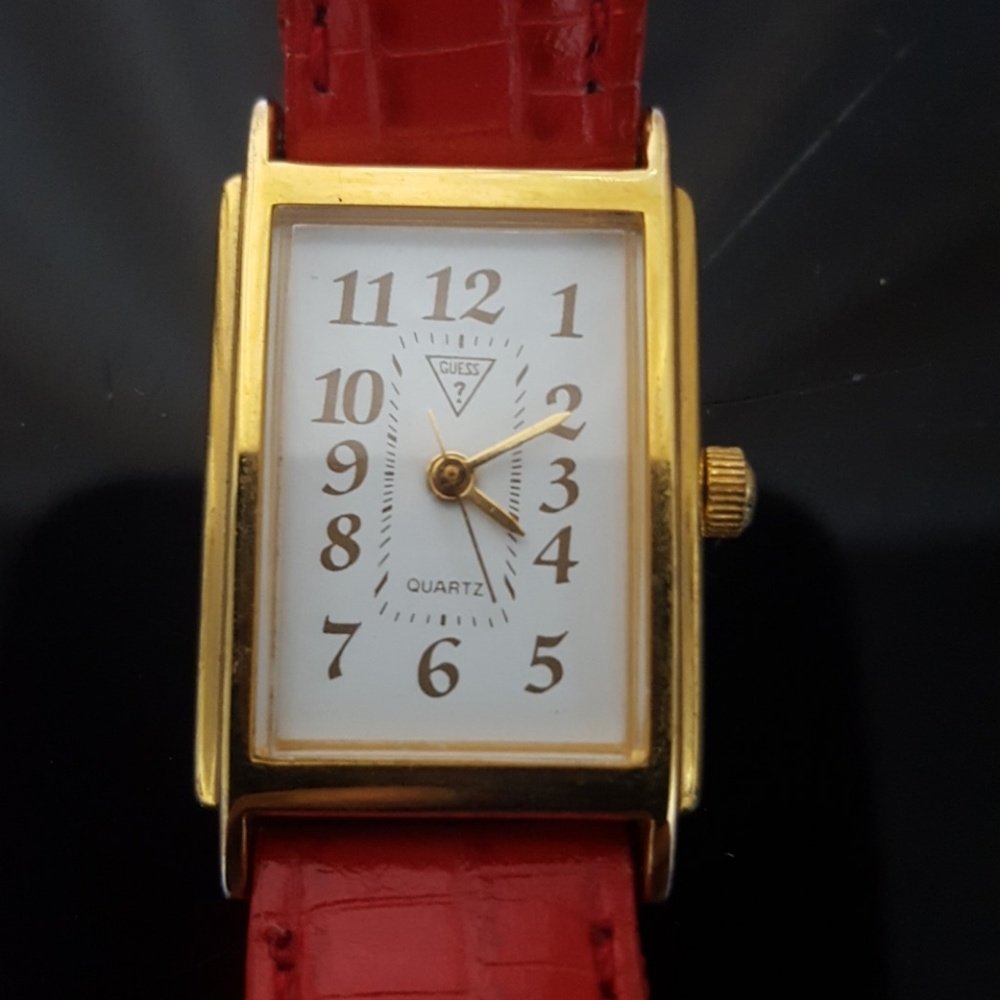 Genuine Red Leather Woman's Guess Watch